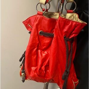 NEW YORK & CO. RED DUFFLE STYLE SHOULDER BAG